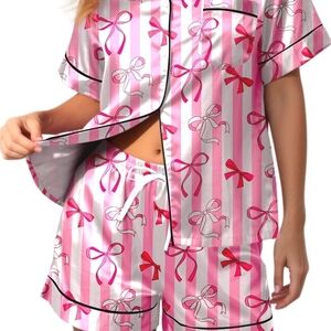 Striped Bow Print Women's Pajama Set